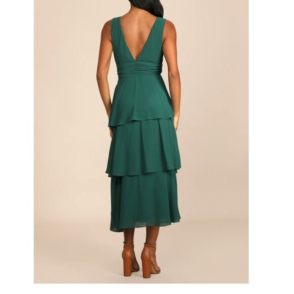 Lulus Celebration Time Emerald Green Sleeveless Tiered Midi Dress XS NWOT - Picture 3 of 6